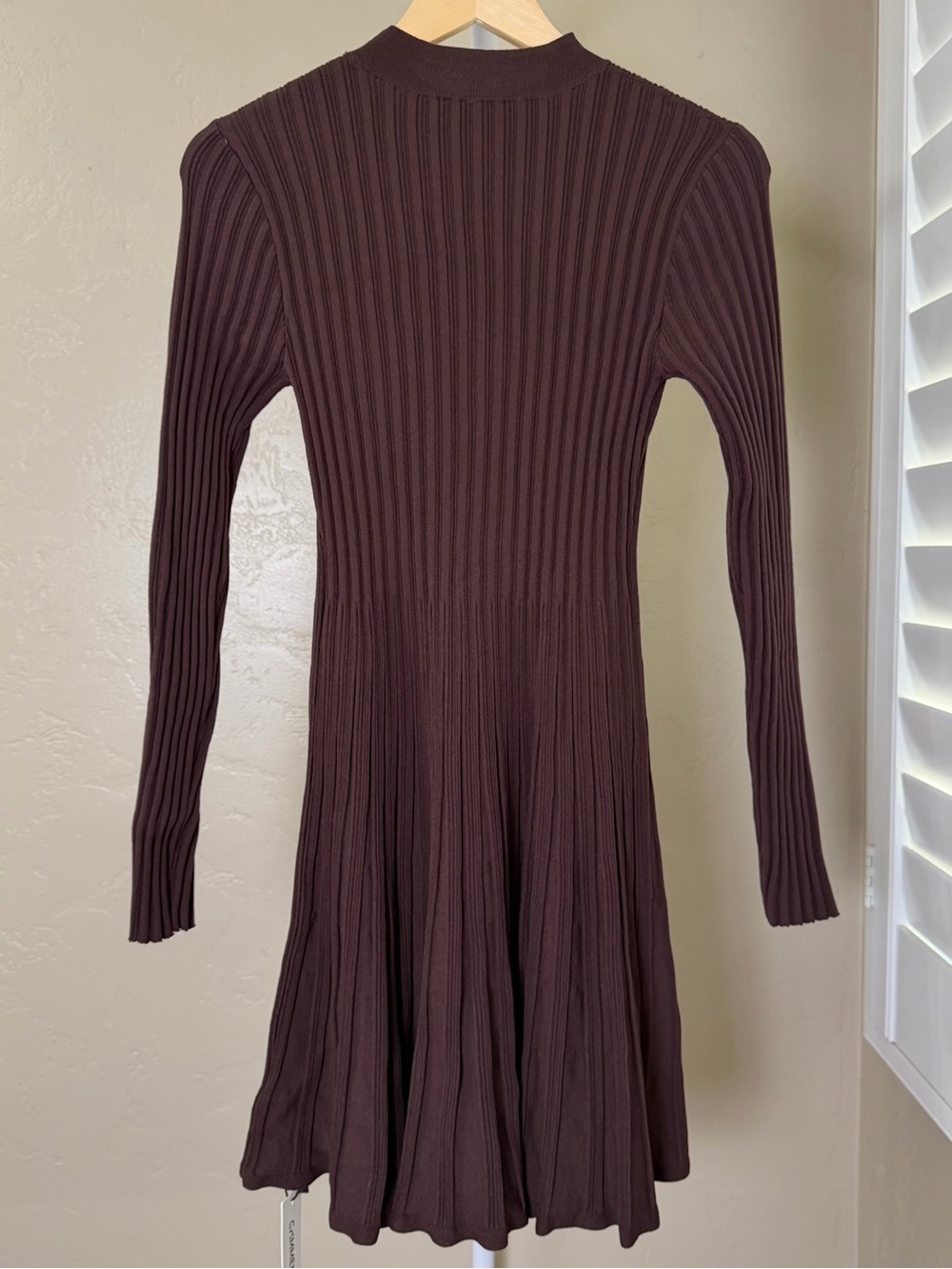 Commense Espresso Brown Mock Neck Flared Sweater Mini Dress Small NWT - Picture 6 of 9